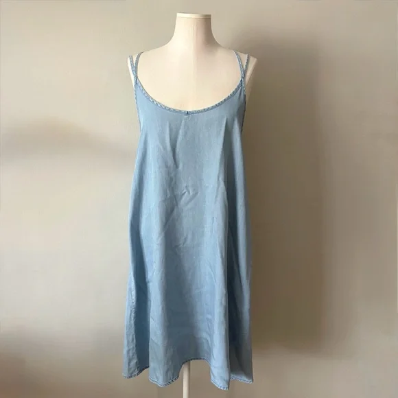 Twik Simons Light Denim Tank Dress Size L Racerback A-Line Knee Length - Picture 2 of 11